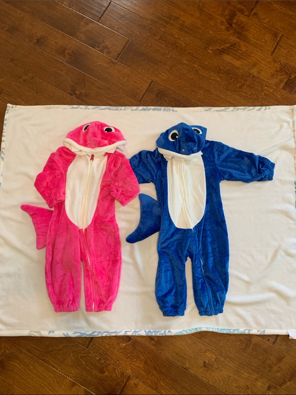 Carter's Pink and Blue Plush Shark Hooded Onesies